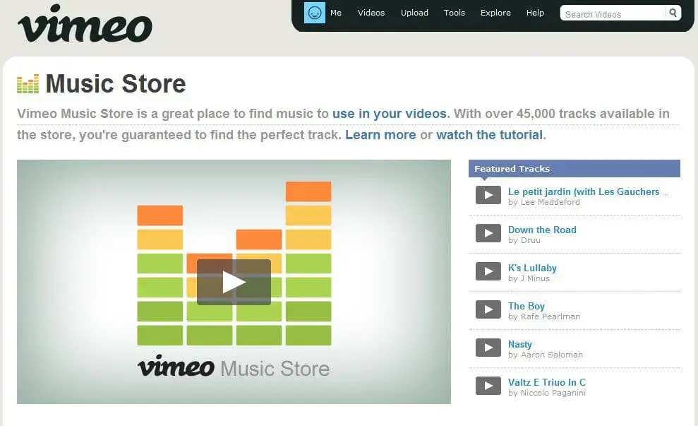 Vimeo music store