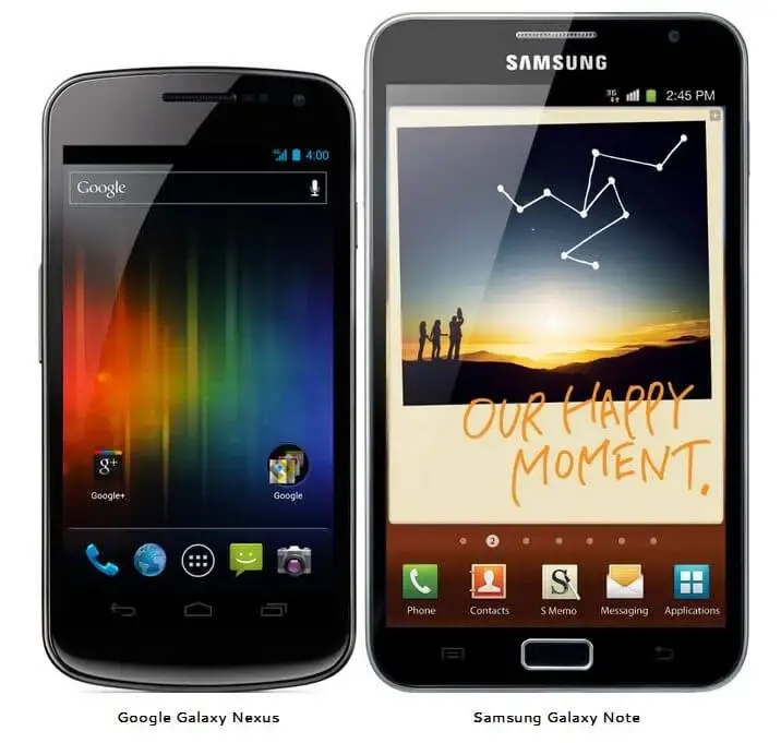 Samsung galaxy nexus galaxy note android vs. X