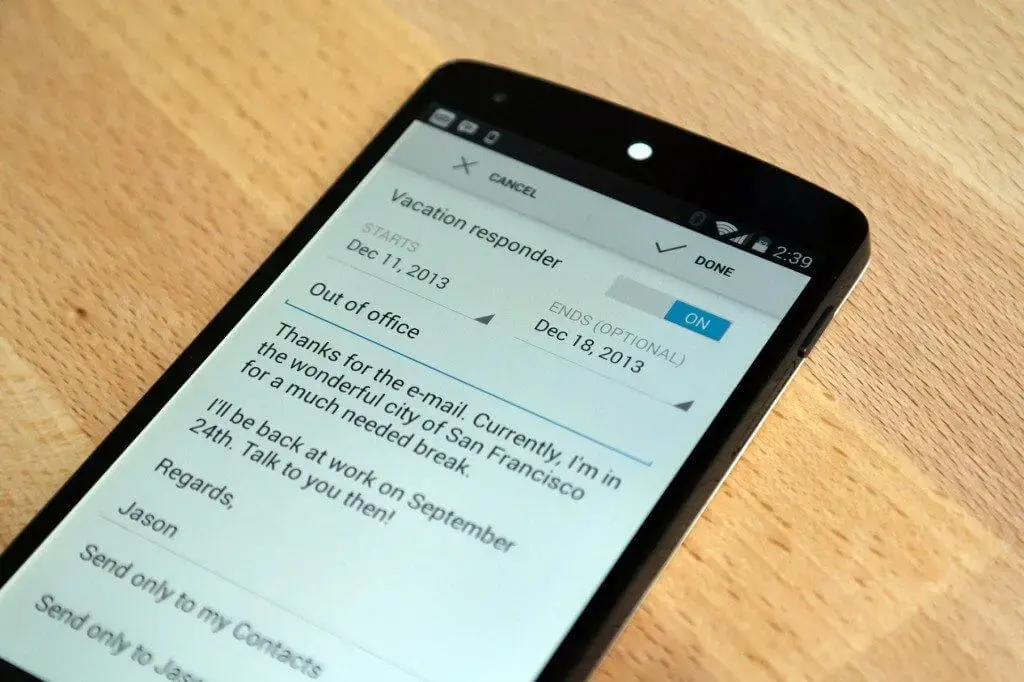 Gmail vacation responder