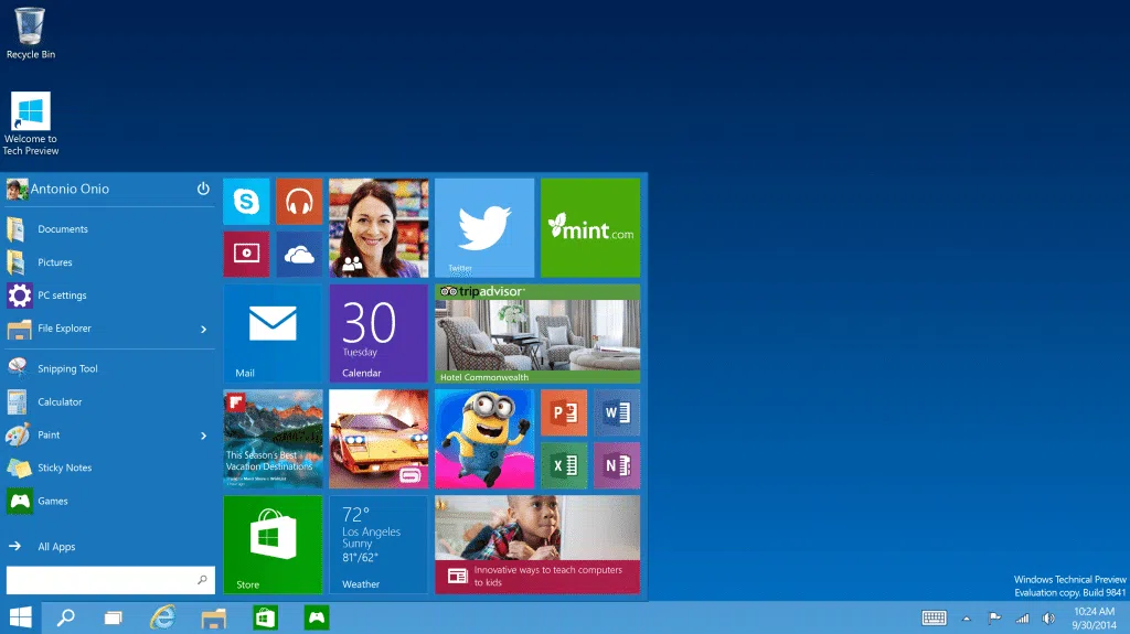 Windows 10 technical preview start menu