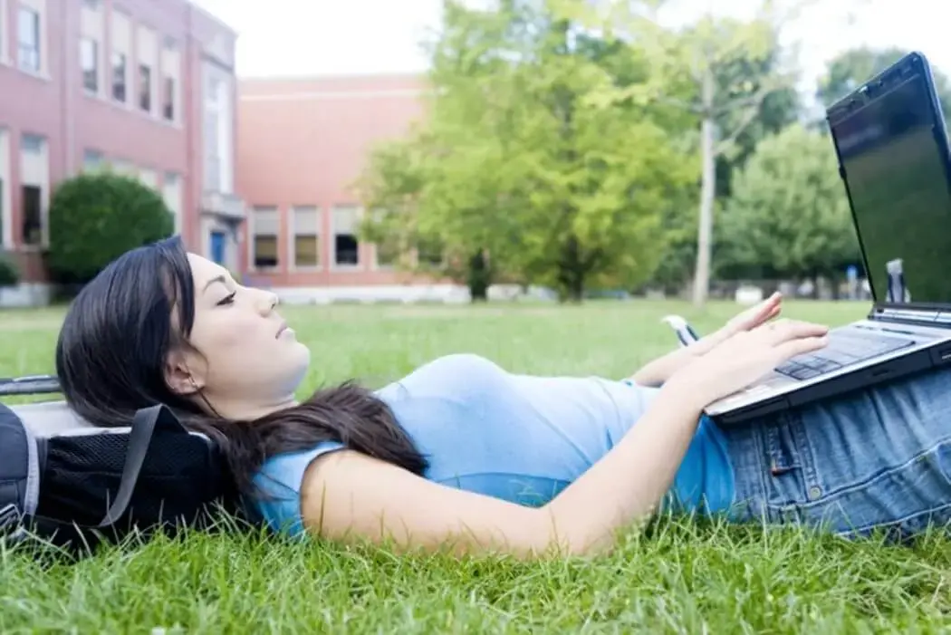 College student using laptop