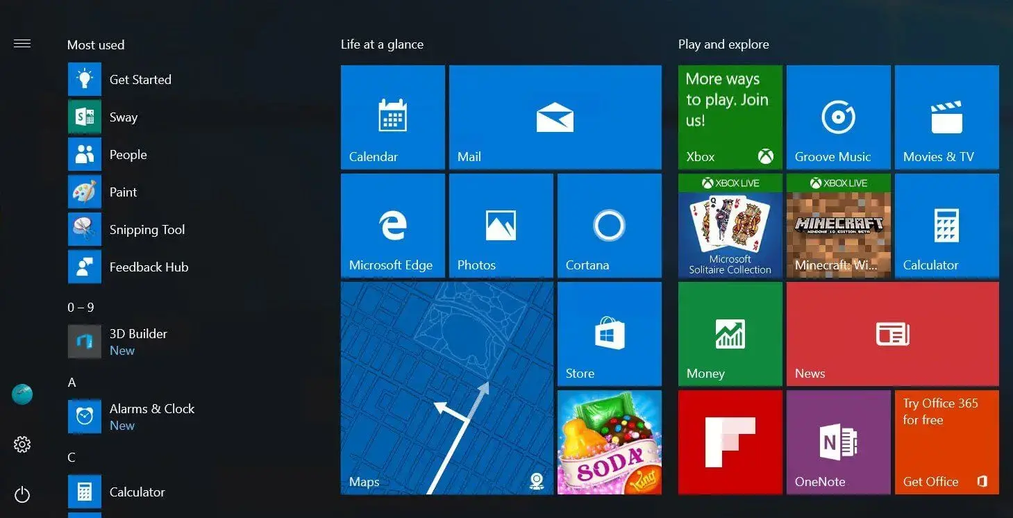 New start menu