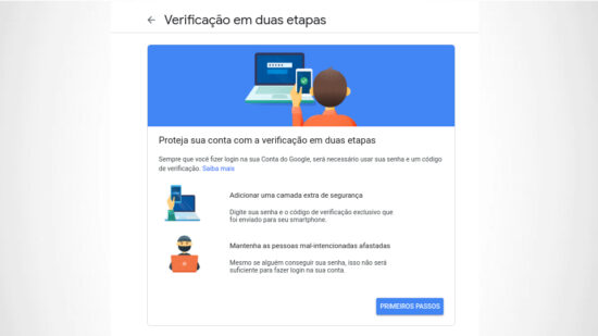 Google verificação em duas etapas abertura