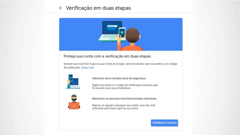 Google verificação em duas etapas abertura