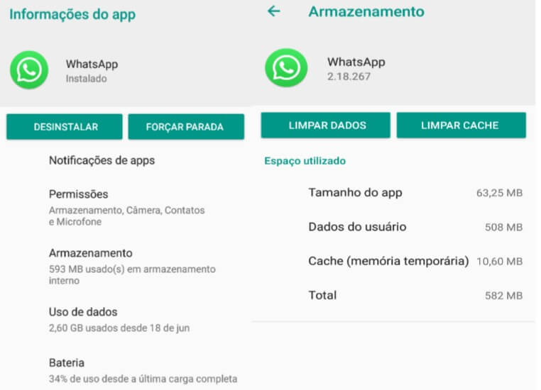 Foto mostrando como apagar vídeos do whatsapp.