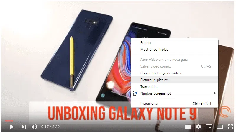 Foto explicativa de como ativar o modo picture-in-picture no google chrome