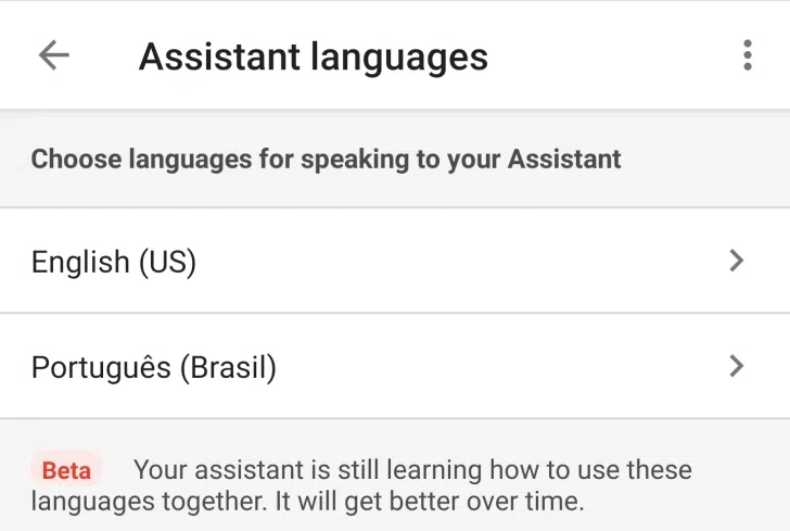 Captura de tela mostrando o suporte ao português para o google home