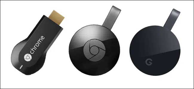 Comparação entre os chromecasts de 1ª, 2ª e 3ª geração