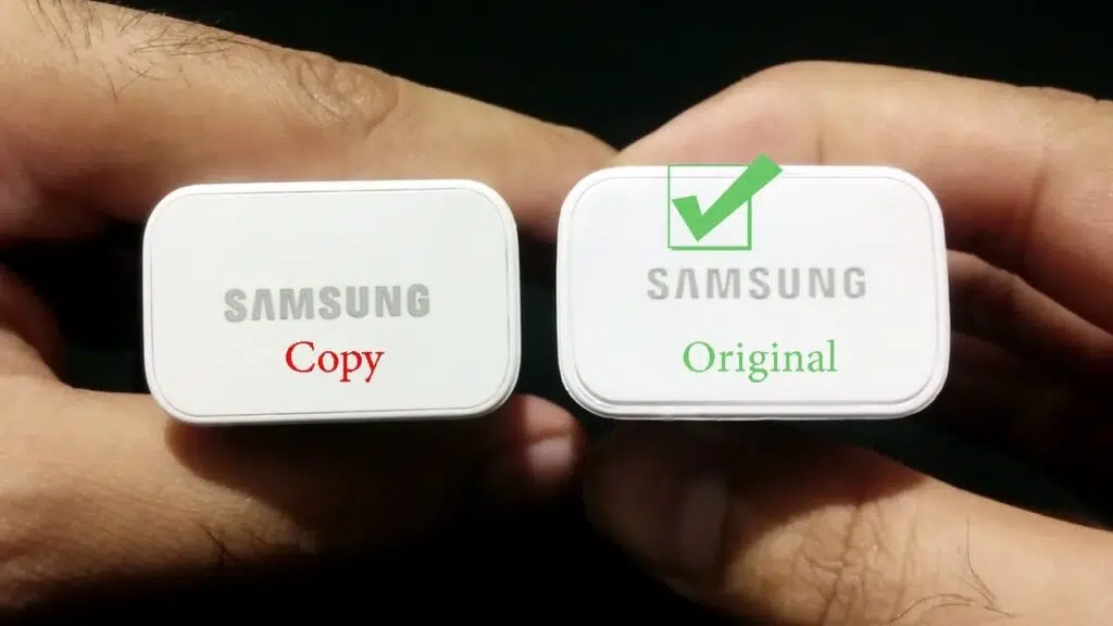 Observe a diferença entre a escrita da palavra samsung (imagem: mobilefun. Co. Uk)