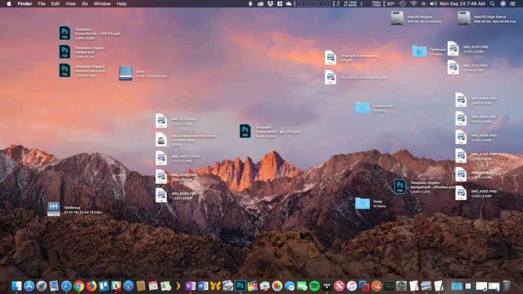 Arquivos organizados em pilhas no desktop do macos