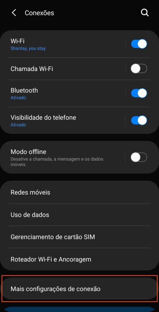 Configurações android