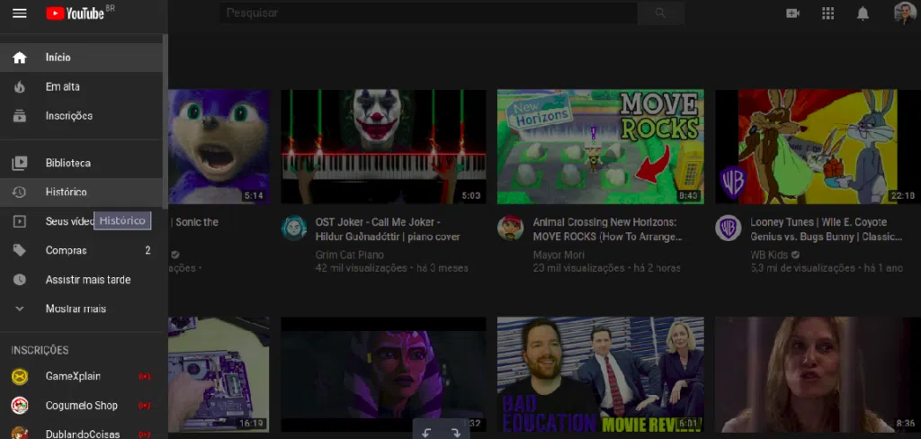 Acessando o histórico do youtube através do browser
