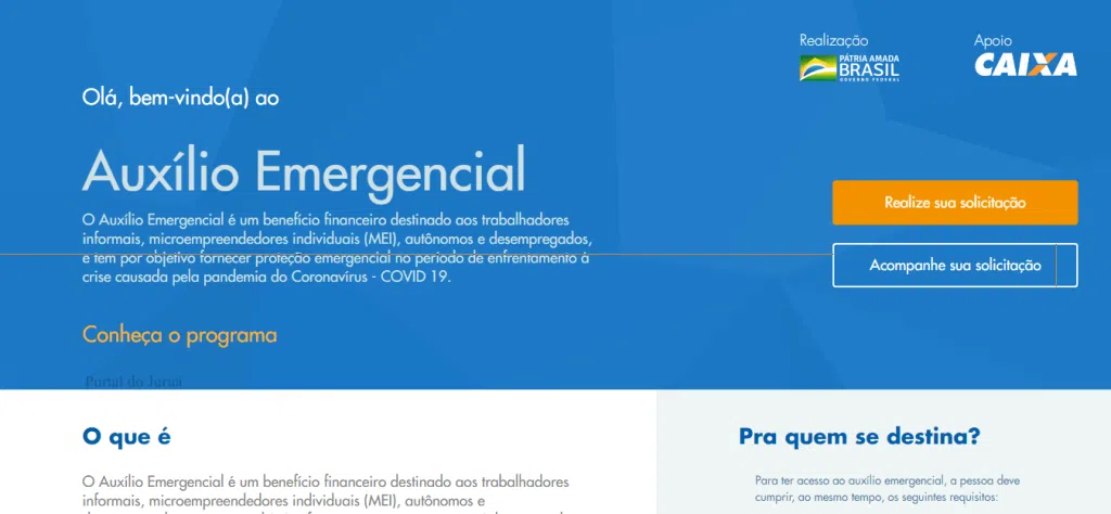 Tela do site auxílio emergencial da caixa