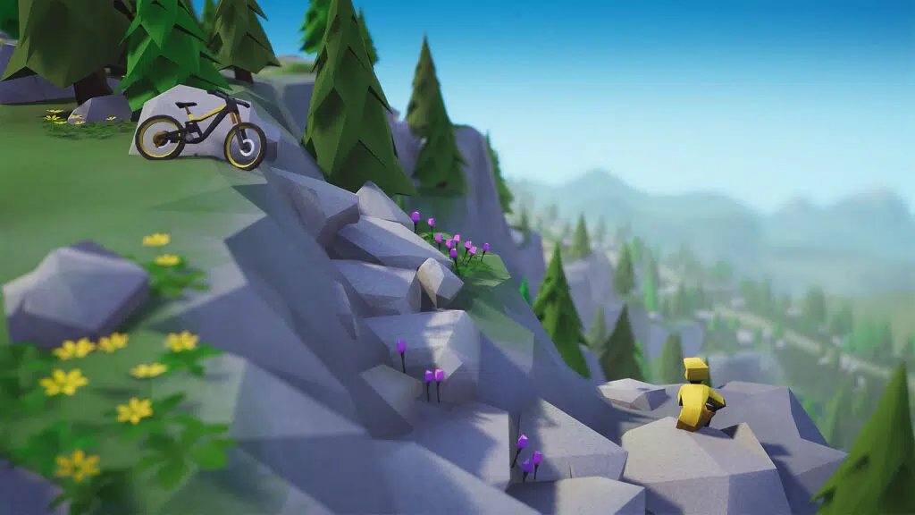 Personagem e bicicleta de lonely mountais: downhills