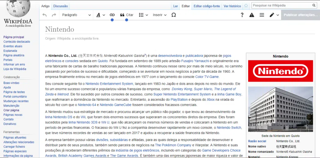 Página da wikipedia para edição