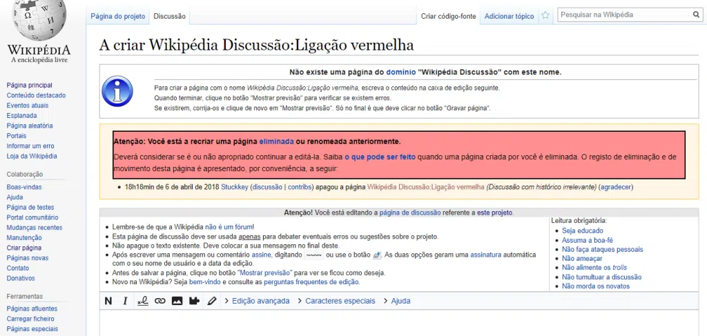 Página da wikipedia para edição