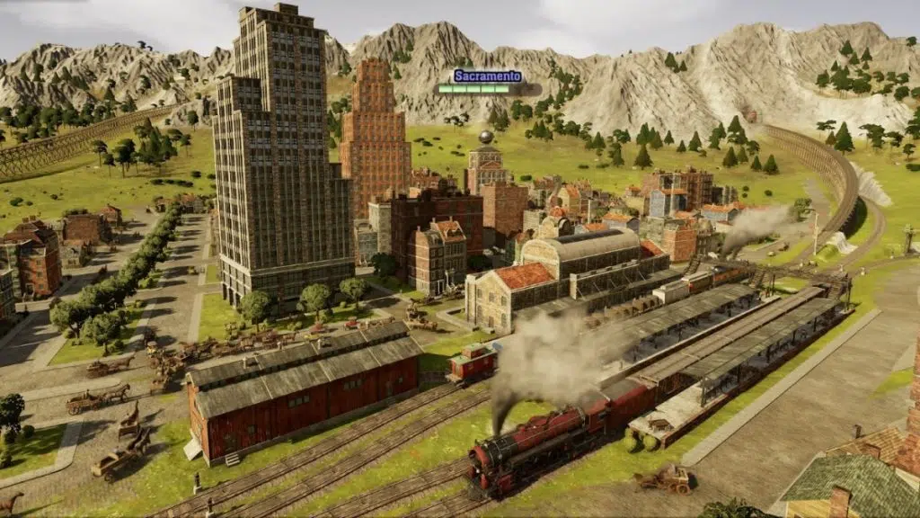 Trem em ferrovia em railway empire