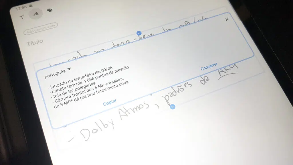 Samsung tab s6 lite transcrição de texto