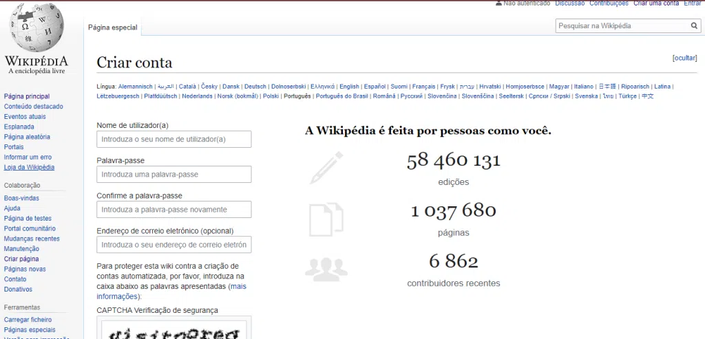 Página da wikipedia para edição