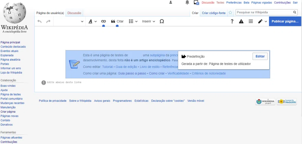 Página da wikipedia para edição