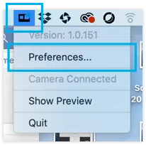 Imagem indicando "preferences" para configuração da resolução de imagem na webcam gopro hero8 black