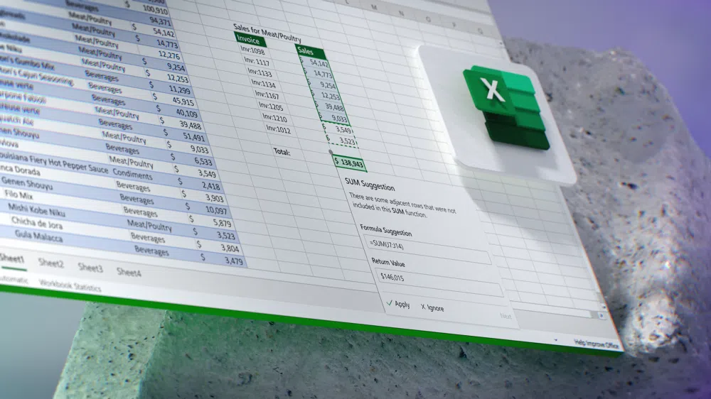 Imagem mostrando uma parte do novo excel, com sugestões automatizadas pelo reconhecimento inteligente