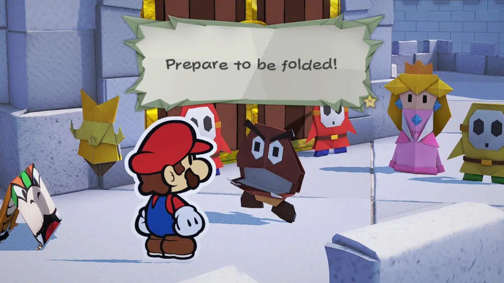 Mario contra um goomba de papel