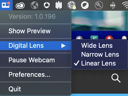 Tela com as configurações para as lentes digitais da gopro hero8 black