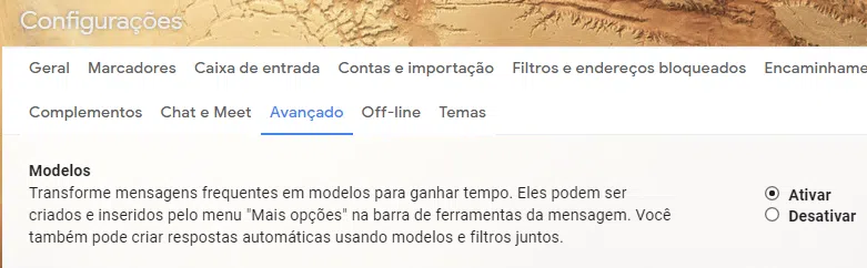 Vá nas configurações avançadas para ativar os modelos de mensagens.