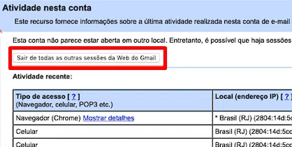 Clique no botão para sair de todas as sessões da web do gmail.