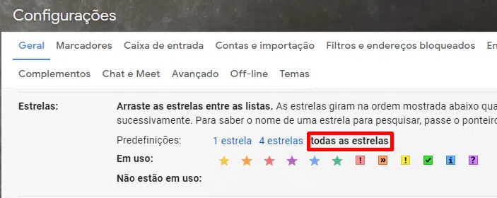 Vá em opções e escolha as estrelas de sua preferência.