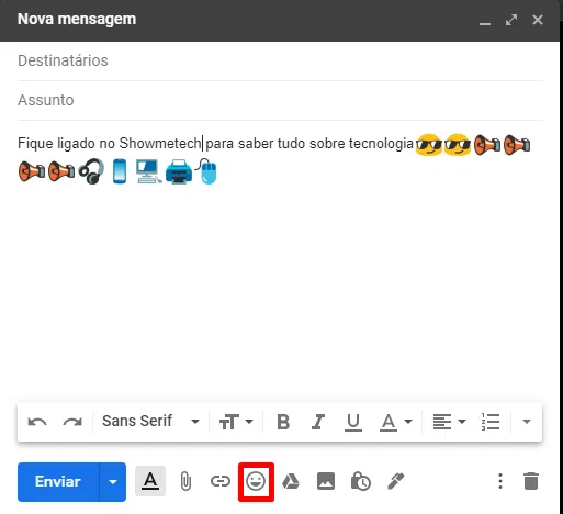 Utilize emojis no gmail.