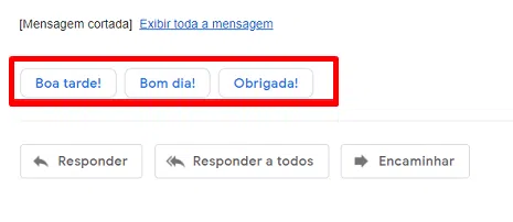 A resposta inteligente te dá três opções para responder rapidamente o seu email.