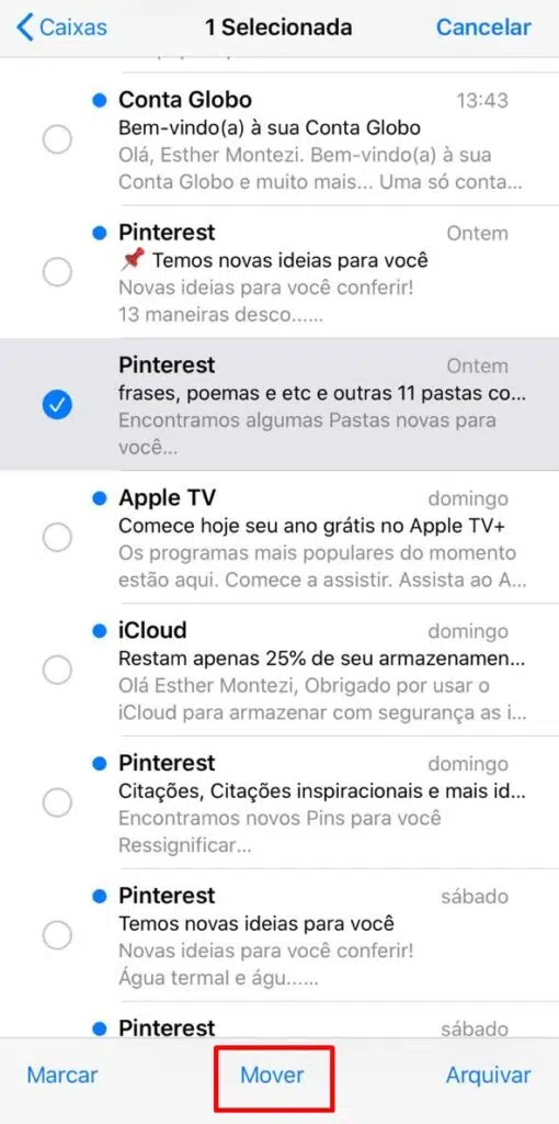 Transfira mensagem entre contas no iphone