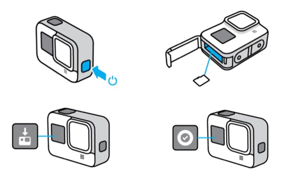 Imagem ilustrando inserção do cartão microsd na câmera gopro hero8