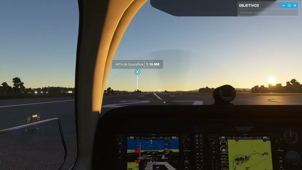 Visão interna da cabine do piloto no microsoft flight simulator.