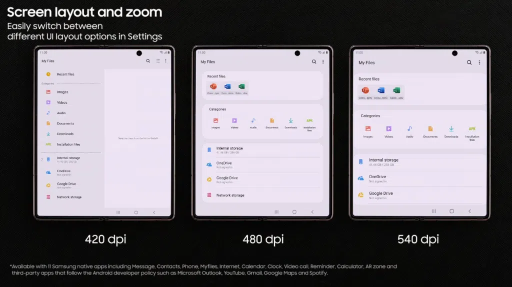 Layouts do galaxy z fold 2