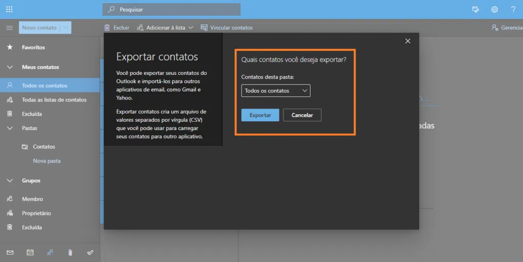 Como exportar seus contatos do outlook para o gmail?