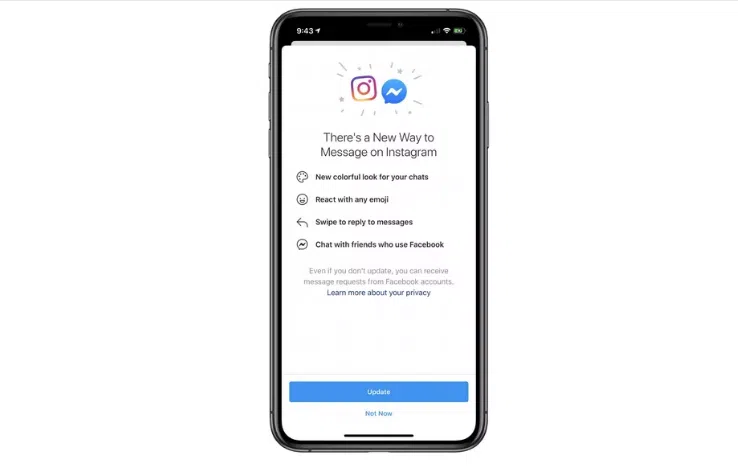 O facebook promoveu atualização no instagram, inaugurando integração entre as mensagens privadas da rede com o messenger (imagem: reprodução/the verge)