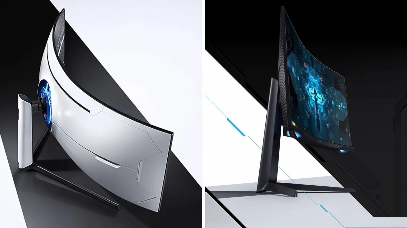 Montagem com dois novos monitores gamers da samsung