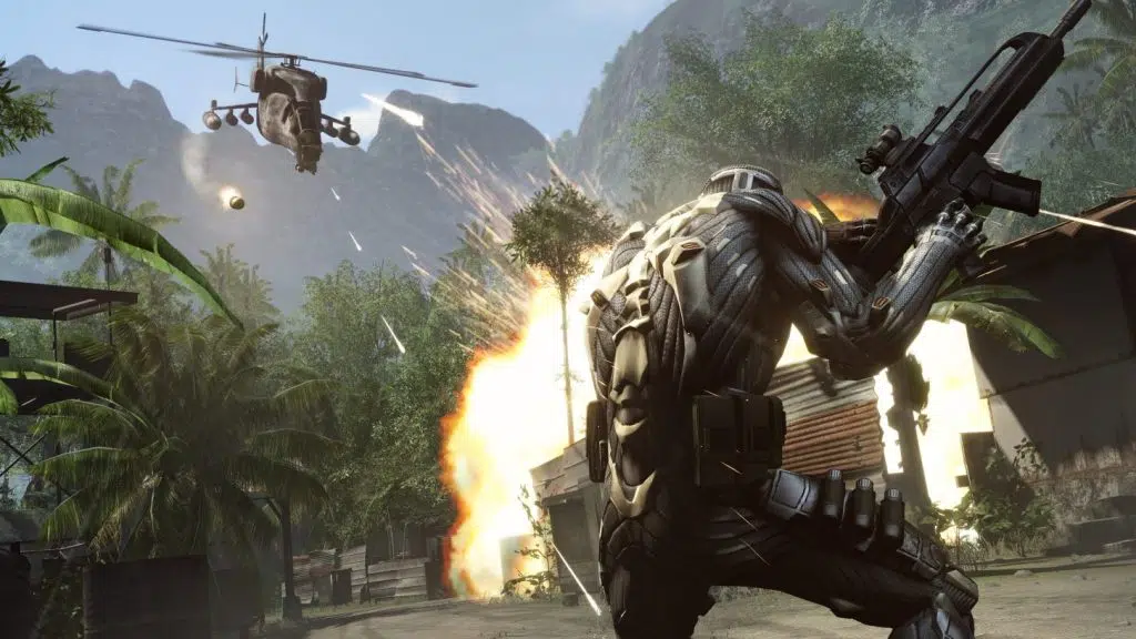 Soldado lutando contra helicóptero em crysis remastered