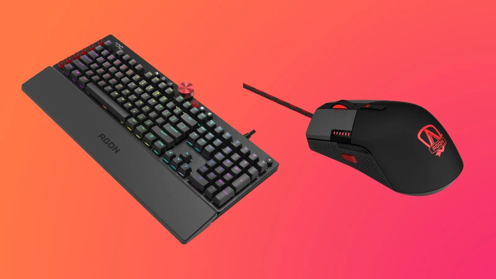 Montagem com periféricos da nova linha gamer da aoc