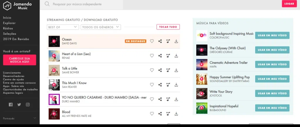 Jamendo, site para baixar músicas de graça que é bem intuitivo e de fácil uso