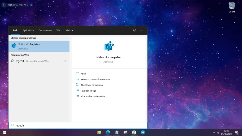 Print de uma etapa de como desativar o bing na busca do windows 10