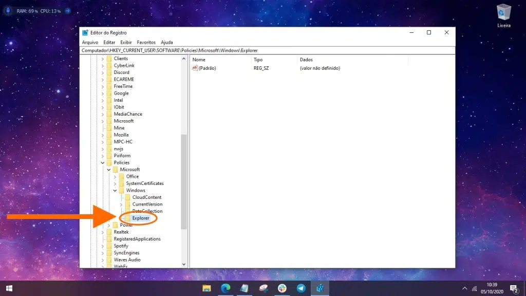 Print de uma etapa de como desativar o bing na busca do windows 10