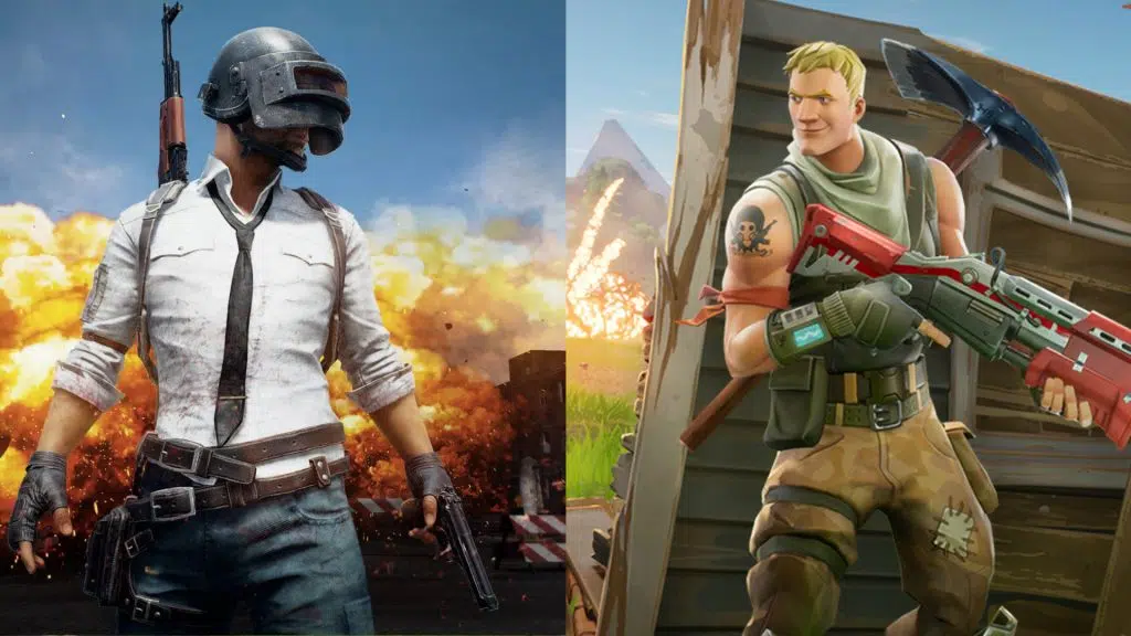 Personagens de pubg e fortnite lado a lado como se estivessem em combate