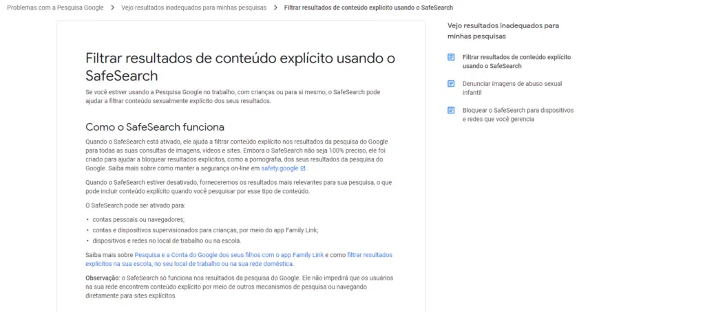 Dicas do google safesearch