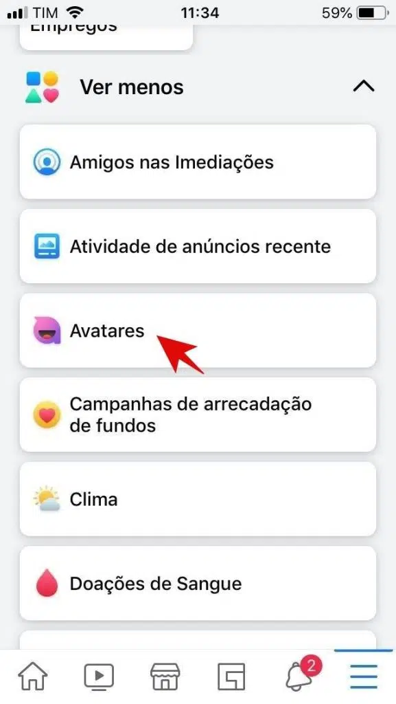 Avatar do facebook menu