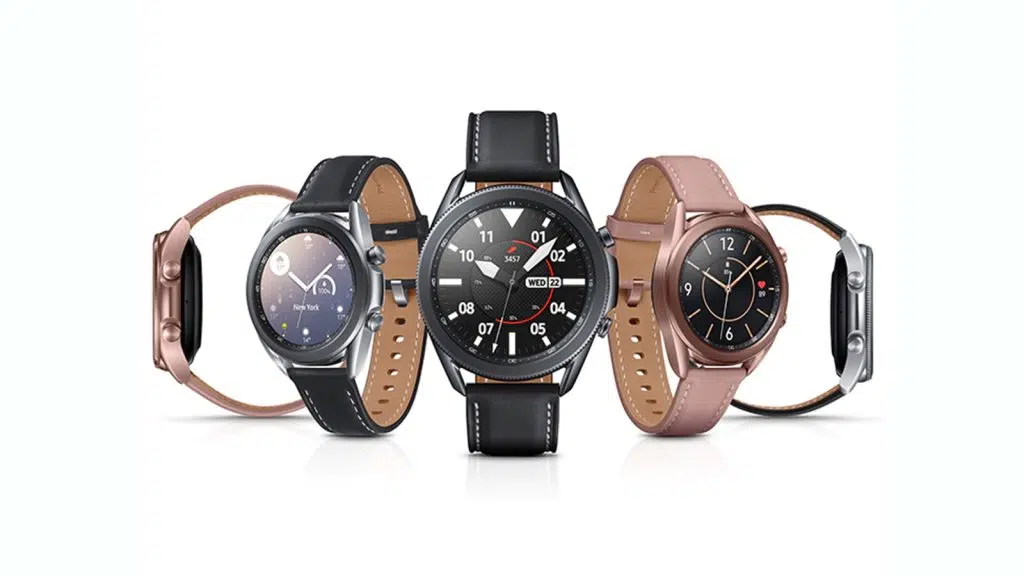 Galaxy watch 3 fundo branco com 5 relógios em cores diferentes