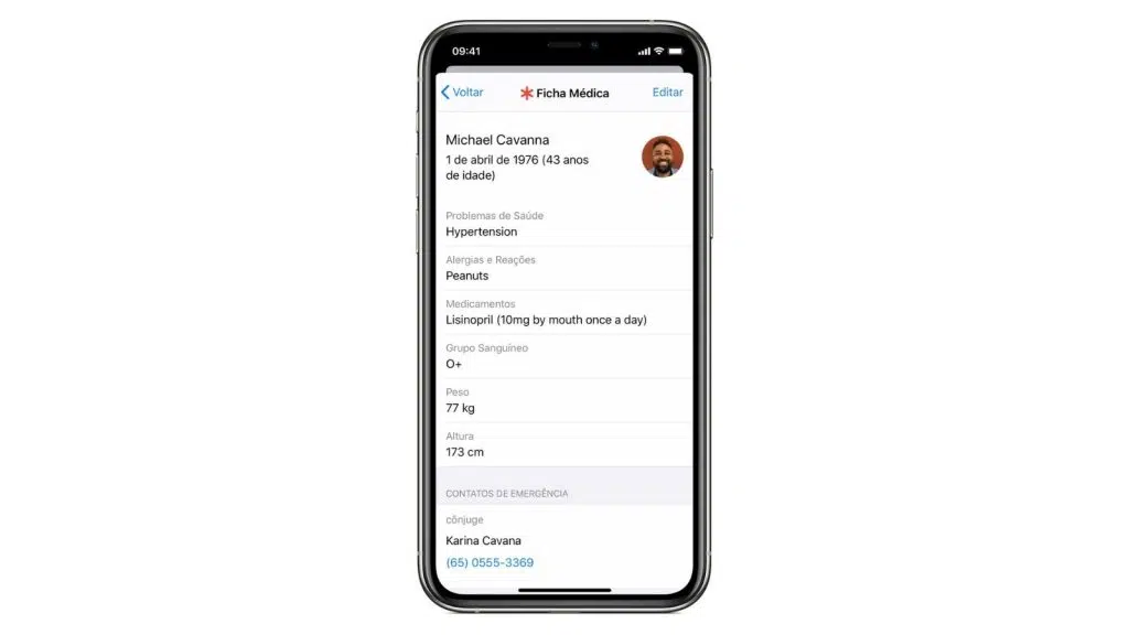Ficha médica do app saúde, uma das dicas e truques para iphone 12